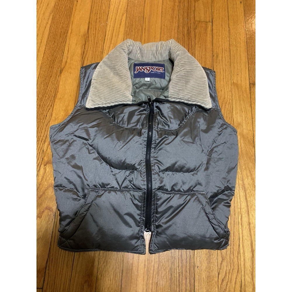 Jansport Vintage Goose Down Puffer Vest Corduroy Collar Womens Large